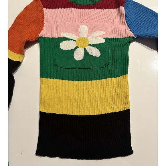 Rainbow Striped Daisy Jacket Flower Knitted Stretch Pocket Multicolor Sweater Sm - Picture 2 of 10